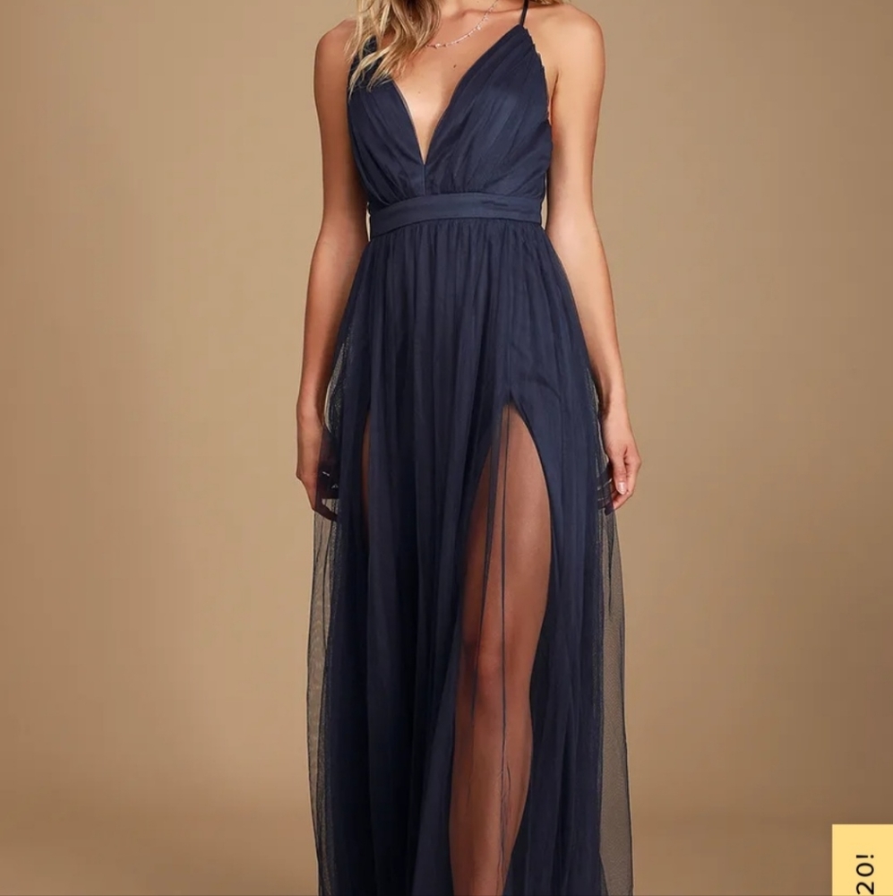 Lulus Navy Backless Maxi Dress Medium